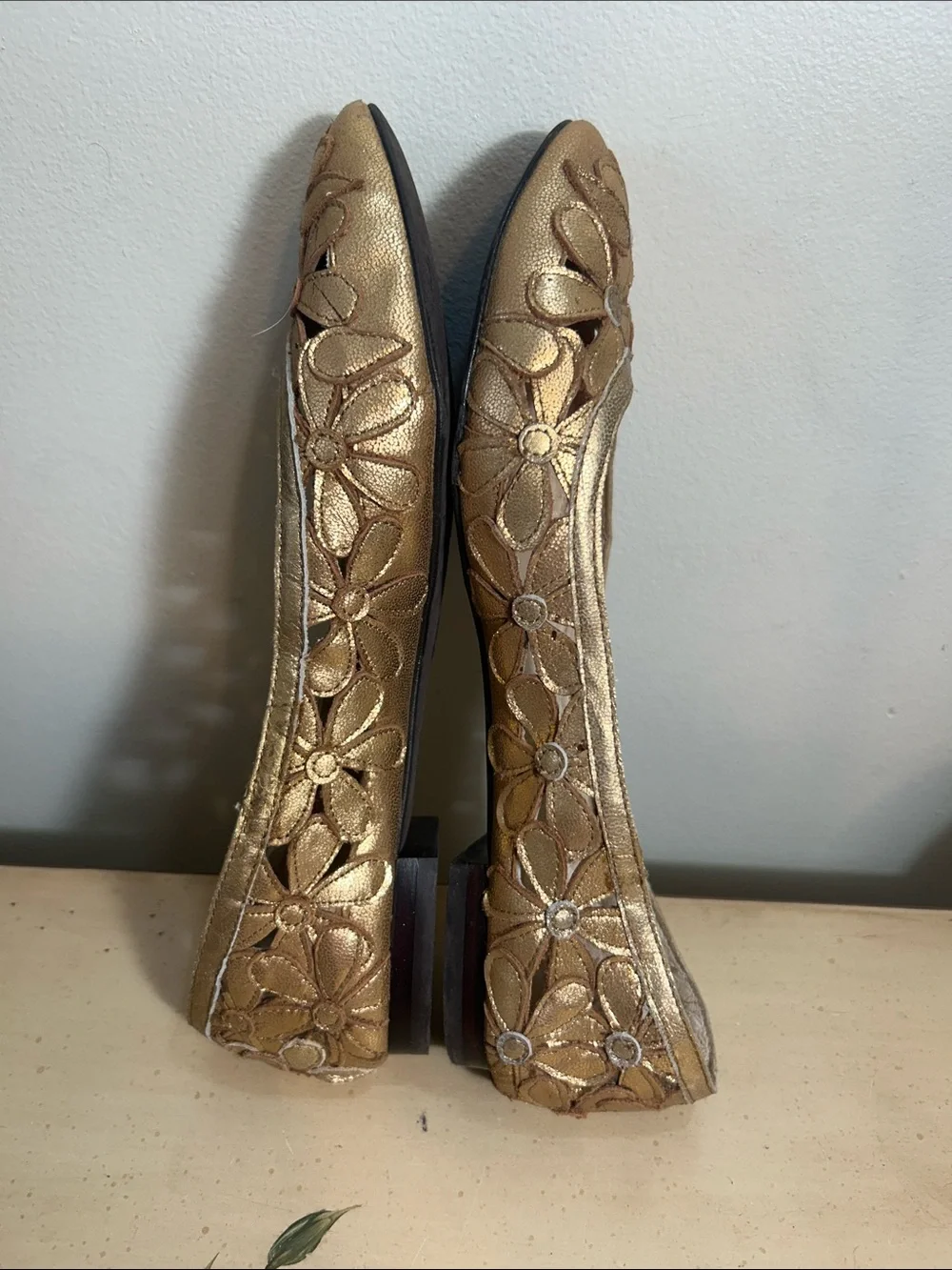 Michael Kors Gold Floral Leather  Cutout Ballet Flats